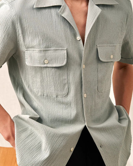Cuban Collar Shirt Men's Short Sleeve Summer Thin