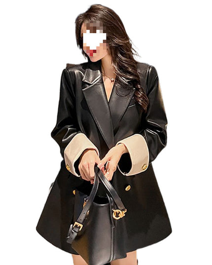 High Sense Black PU Leather Coat Women