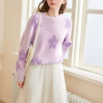 Women's Korean-style Flower Round Neck Sweater
