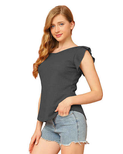 Fashion Summer Round Neck Ruffled Sweet Style Short Sleeve