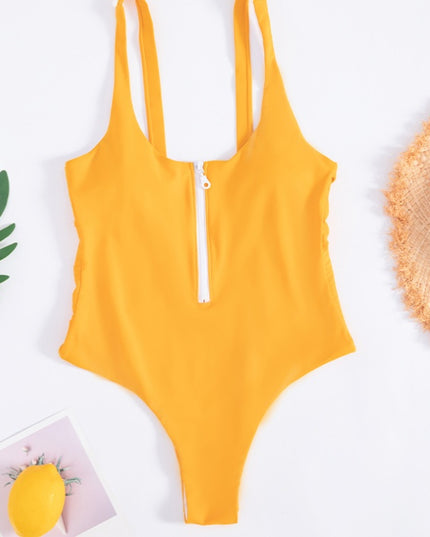 Bikini Zip Stripe One Piece Swimsuit