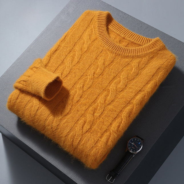 Men's Round Neck Pullover Thickened Mink Sweater Loose Casual Solid Color Knitted Base Cardigan