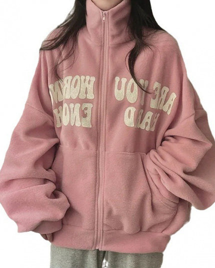 Women's Alphabet Plus Velvet Loose Cardigan Zipper Simple Sweater