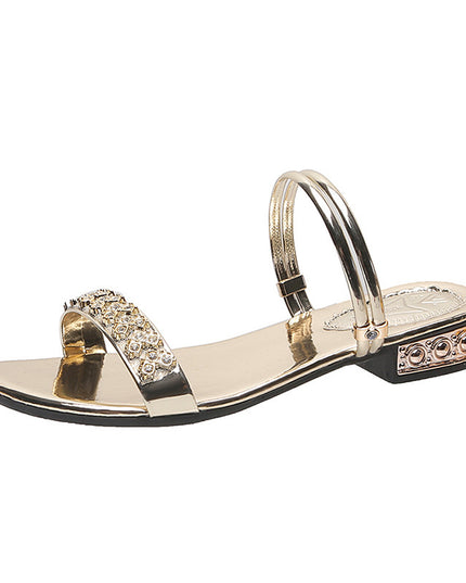 Korean Fashion Fairy Style Middle Heel Rhinestone Sandals