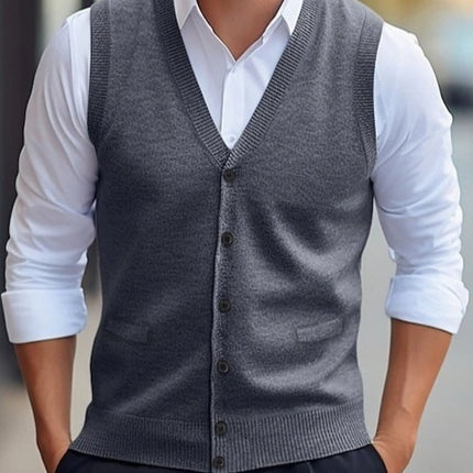 Casual Vest Solid Color Sleeveless Four Seasons Wool Knit Cardigan Men's Vest