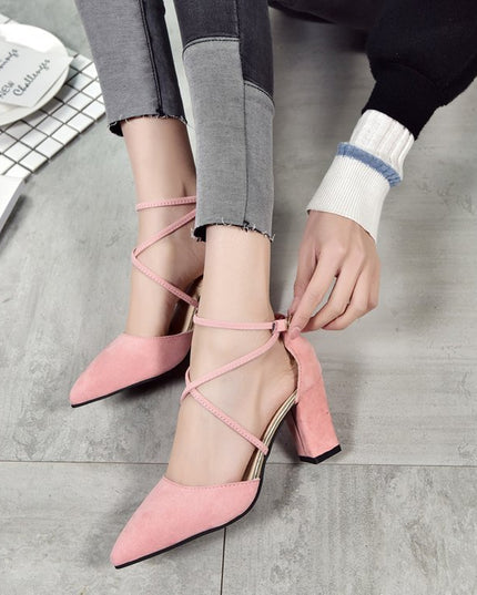 Korean Fashion Pointed Toe Buckle Strap High Heel Sandals