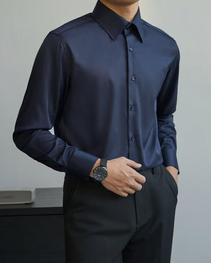 Autumn Black Shirt Men's Long Sleeve Slim Korean Style