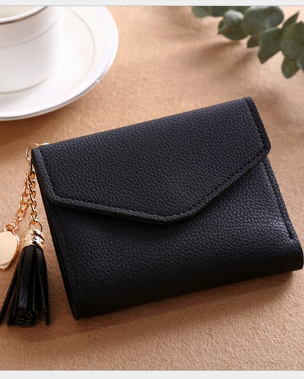 Women's short Korean version of the bag Tassel pendant lychee wallet multi-card position Clutch bag