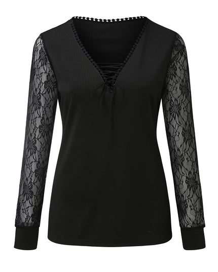 Commuter Pullover V-neck Ribbon Lace Women's Base Shirt