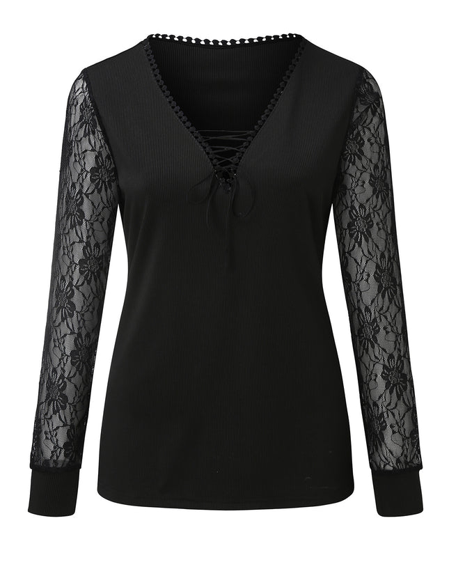 Commuter Pullover V-neck Ribbon Lace Women's Base Shirt