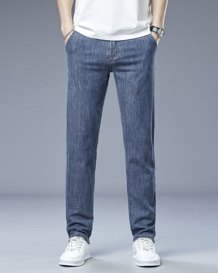 Men's Loose Elastic Jeans Straight Solid Color Casual Trousers