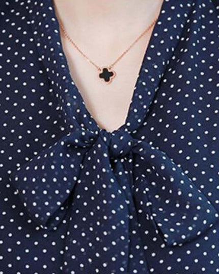 Women's Long Sleeve Shirt With Stand-up Collar Bow