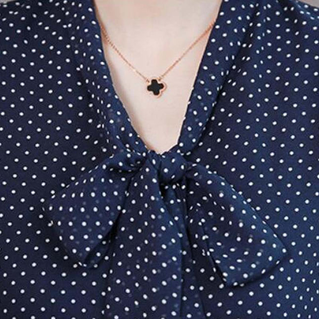 Women's Long Sleeve Shirt With Stand-up Collar Bow