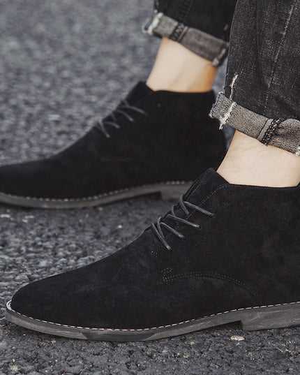 British Leather Boots Casual Boots High Top Martin Boots Suede Pointed