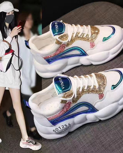 Hollow Rhinestone Sequins Sponge Cake Mesh Breathable Sports Daddy Shoes