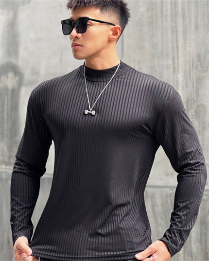 Men's Solid Color Striped Fitness Long Sleeve