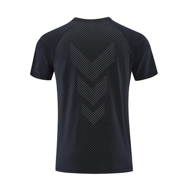 Polyester Horizontal Grid Leisure Sports Quick-drying Breathable T-shirt