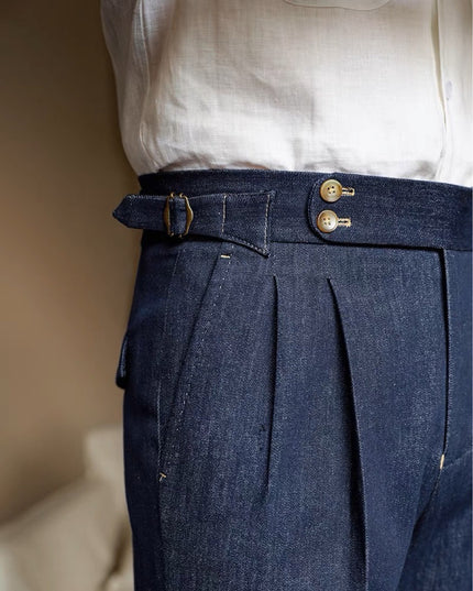 Neapolitan Cotton Double Pleated Jeans Men
