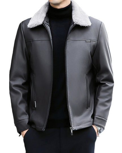 Leather Down Jacket Men's Autumn And Winter New Middle-aged Father Thickened