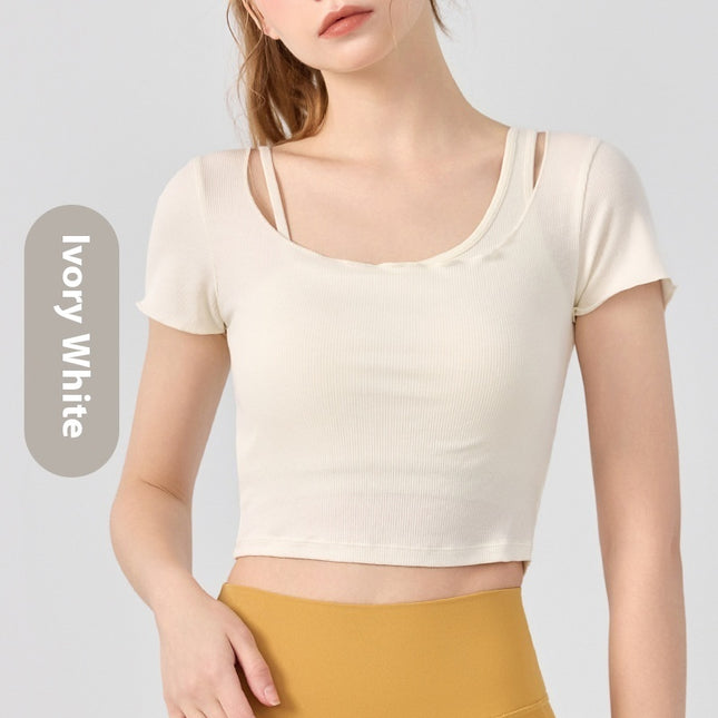 Women's Outerwear Short-sleeved Two-piece Workout Clothes With Chest Pad