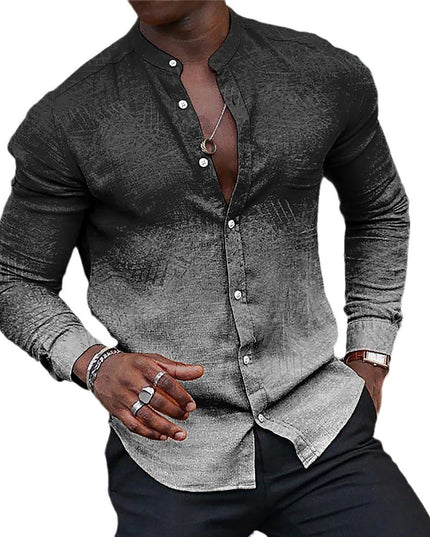 Gradient Men's Casual Long Sleeve Stand Collar Shirt