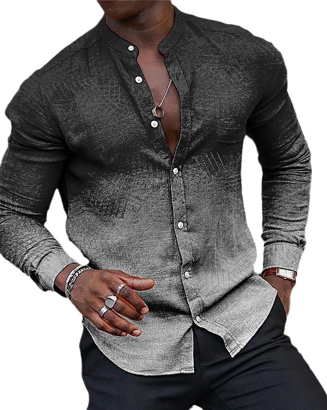 Gradient Men's Casual Long Sleeve Stand Collar Shirt
