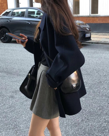 Lapel Single Breasted Mid-length Woolen Coat