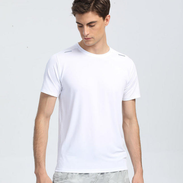 Polyester Horizontal Grid Leisure Sports Quick-drying Breathable T-shirt