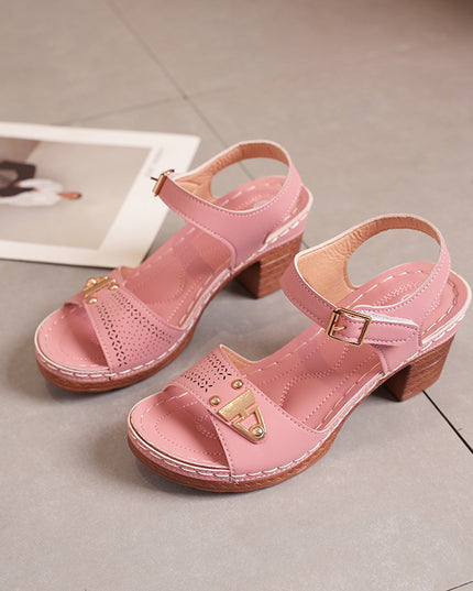 Face Buckle Chunky Heel High Heel Sandals Female