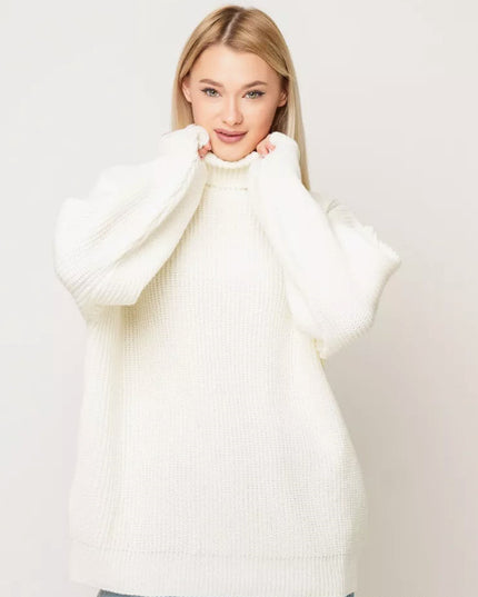 Women's Solid Color Casual High Neck Pullover Sweater