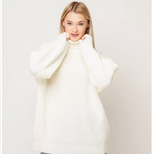Women's Solid Color Casual High Neck Pullover Sweater