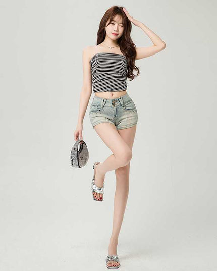 American Retro Hot Girl Rivet Denim Shorts