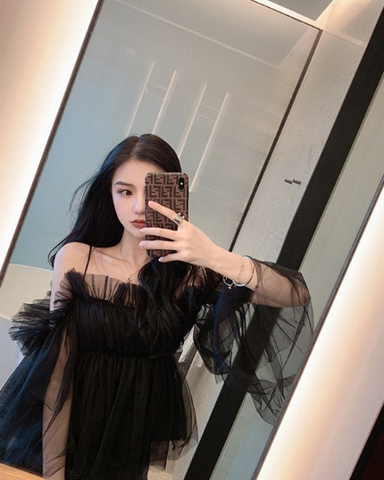One-shoulder chiffon shirt strapless strap
