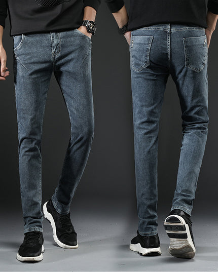 New plus velvet jeans men's stretch trousers Slim-fit pants