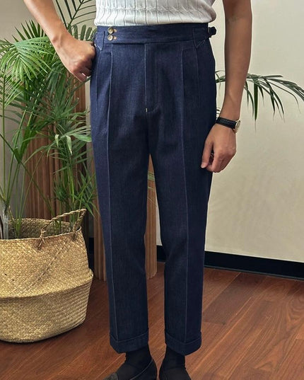 Fashion High Waist Retro Denim Color Casual Pants