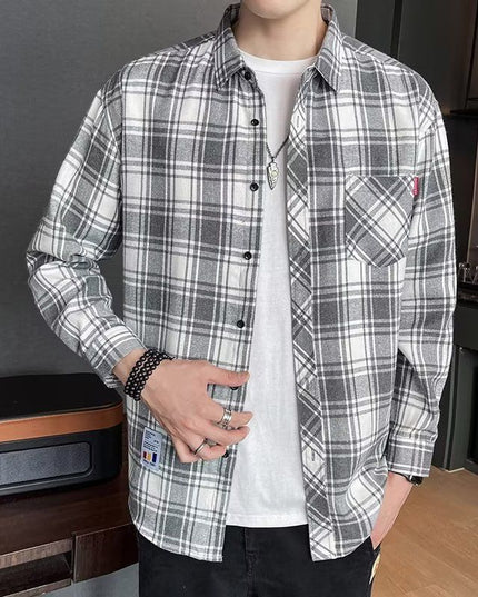 Loose Hong Kong Style Casual Coat Youth Plaid Shirt