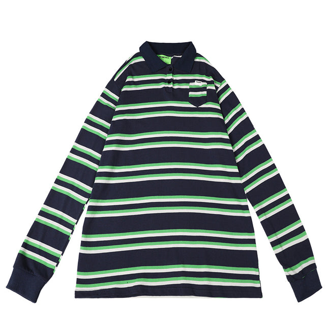 Basic knitted polo shirt with small pockets and stripes