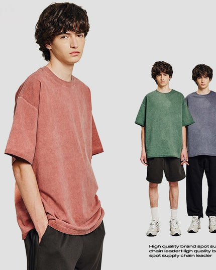 Heavy Dirty Washed Old Loose Double Yarn Cotton Short Sleeve