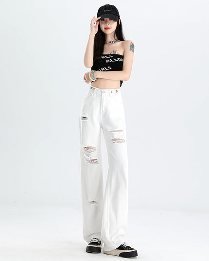 New Slimming High Waist Denim Pants All-matching Slim Fit Straight