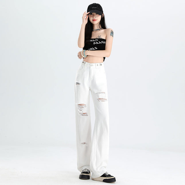 New Slimming High Waist Denim Pants All-matching Slim Fit Straight