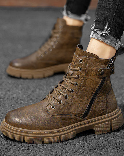 Wear-resistant High-top Zipper Casual Leather Shoes