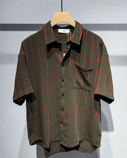 Men's Loose Comfortable Striped Short-sleeved Shirt
