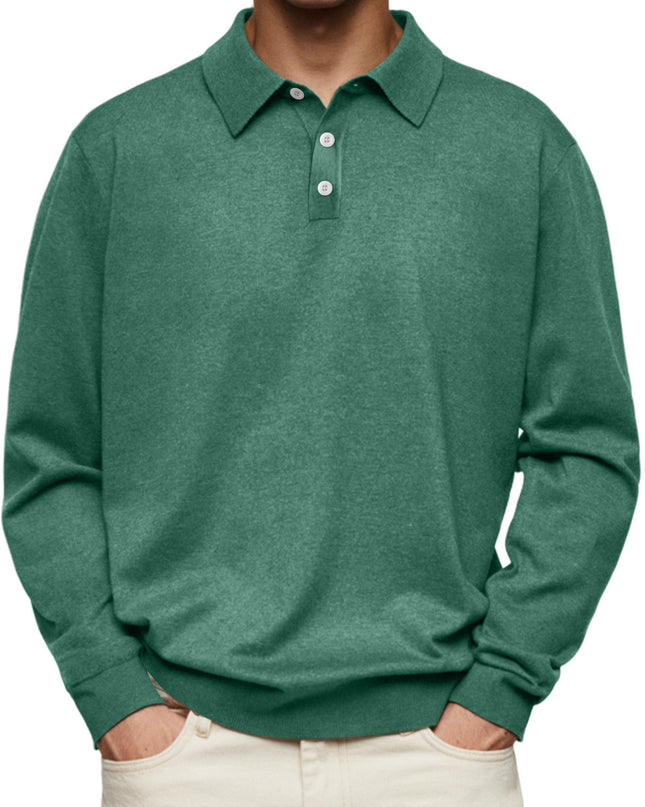 Long Sleeve V-neck Buttons Men's Casual Jacket Polo Shirt