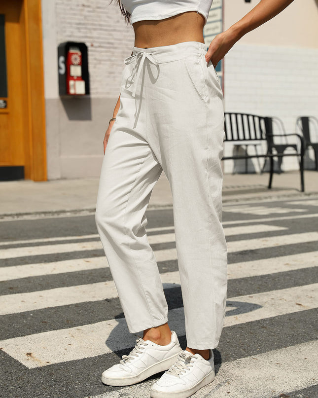 New Casual Linen Drawstring Pants For Women - Comfortable & Stylish