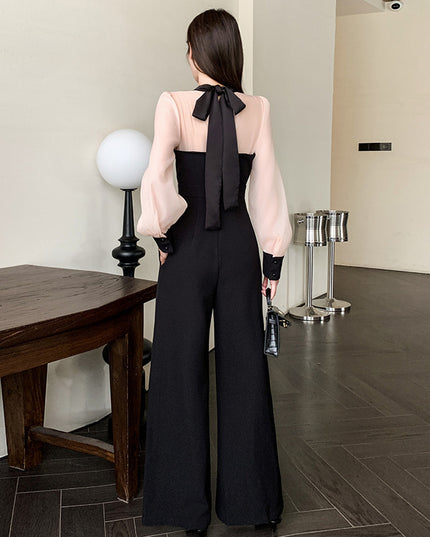 Color Matching Design Lace-up Bow Jumpsuit