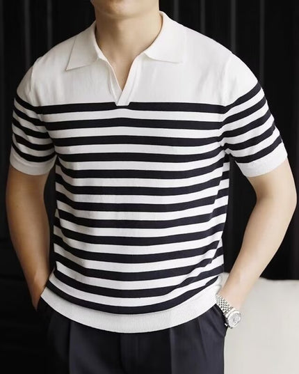 Men's Fashion Striped Casual Thin Half Sleeve Top