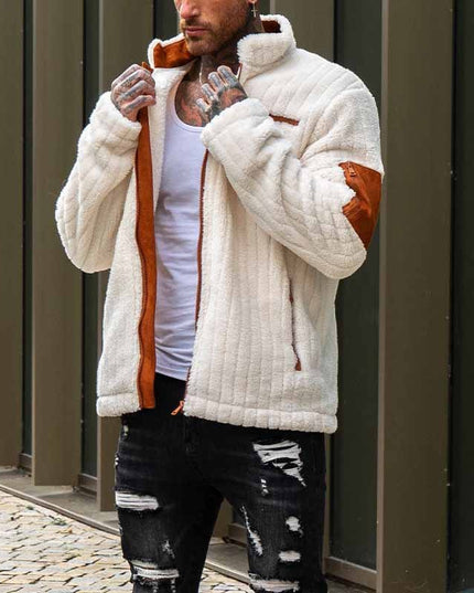 Color Collision Design Plush Jacket For Men