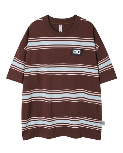 Vintage Stripe Niche Couple Loose Half-sleeve Top