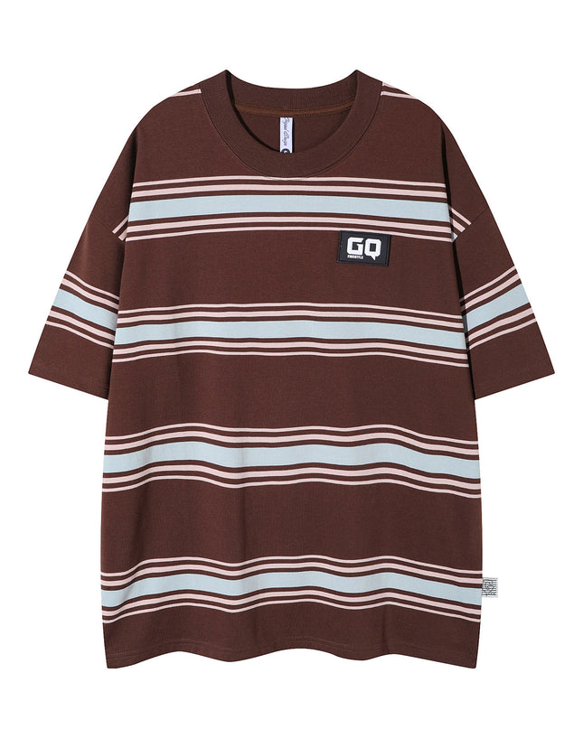 Vintage Stripe Niche Couple Loose Half-sleeve Top