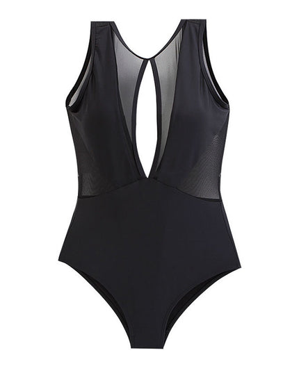 One-piece Triangle Deep V Sexy Fight Net Solid Color Japanese And Korean Girl Hot Spring Swimsuit